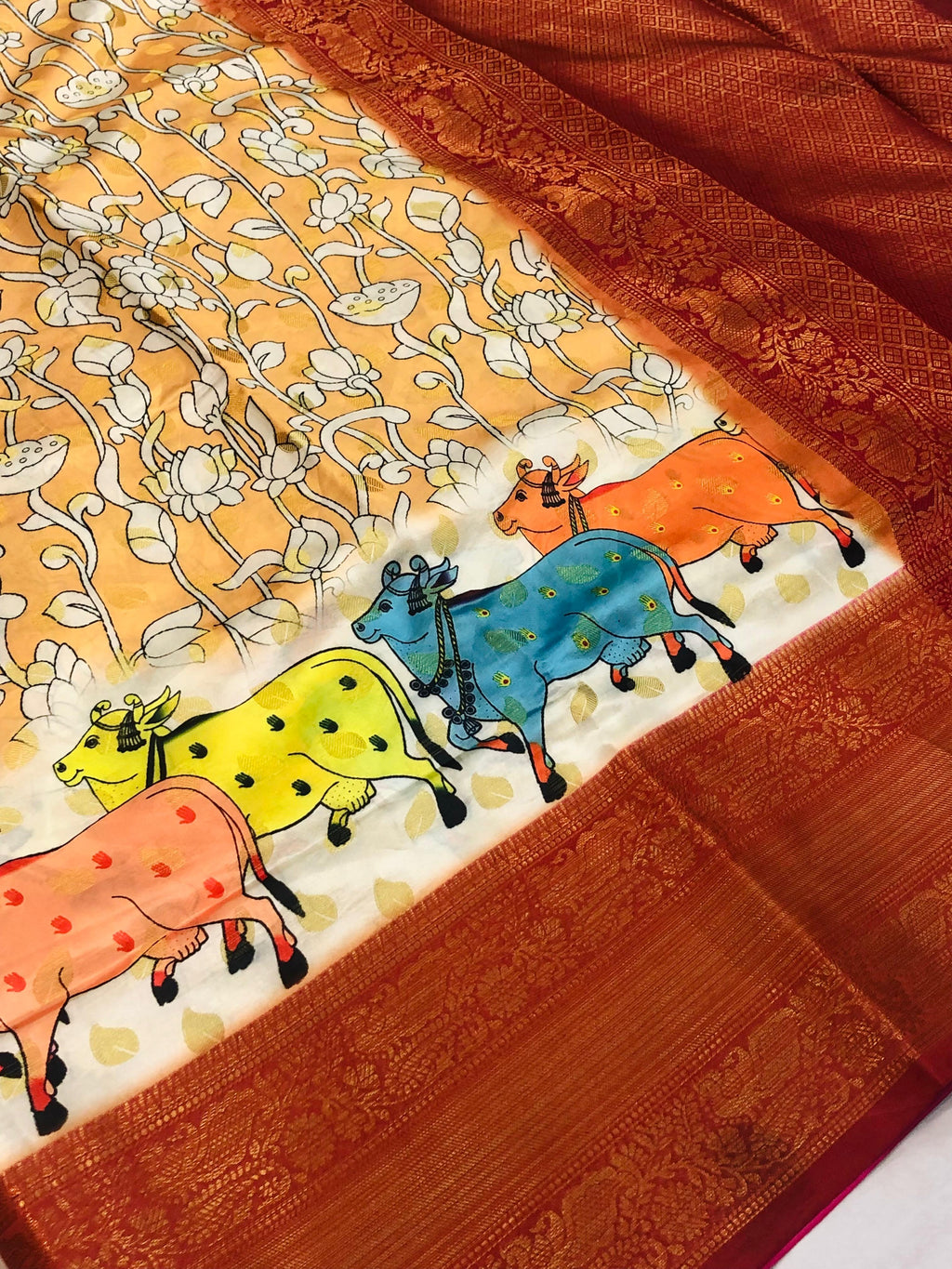 SM Soft Banarasi Silk Pichwai & Kalamkari Digital Print Saree with All-Over Zari Weaving