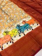 SM Soft Banarasi Silk Pichwai & Kalamkari Digital Print Saree with All-Over Zari Weaving