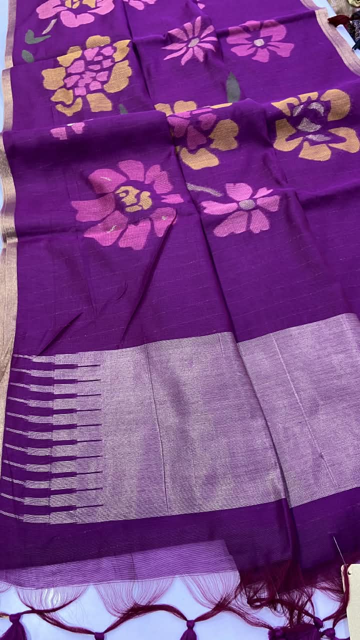 SM Authentic Jamdani-Inspired Cotton Feel Woven Jaal Saree