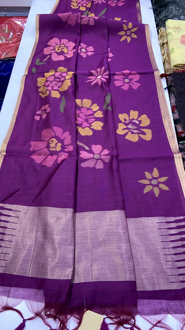 SM Authentic Jamdani-Inspired Cotton Feel Woven Jaal Saree