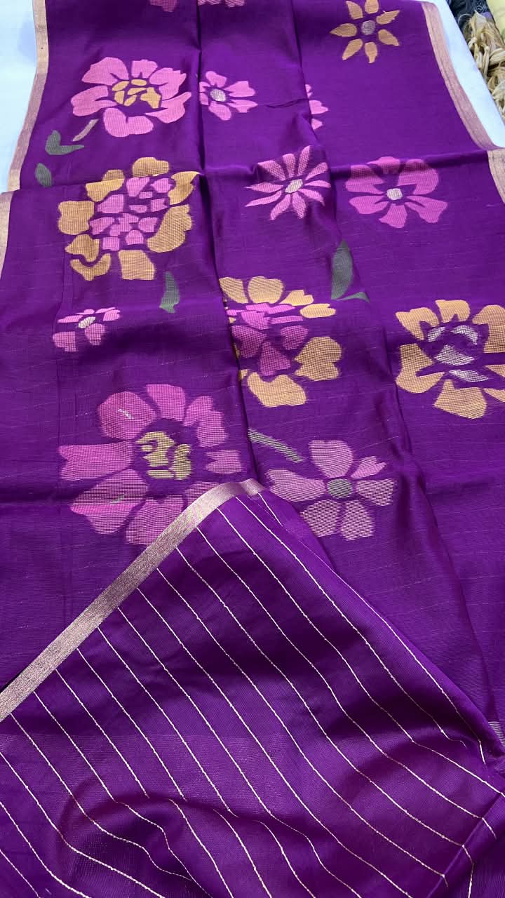 SM Authentic Jamdani-Inspired Cotton Feel Woven Jaal Saree
