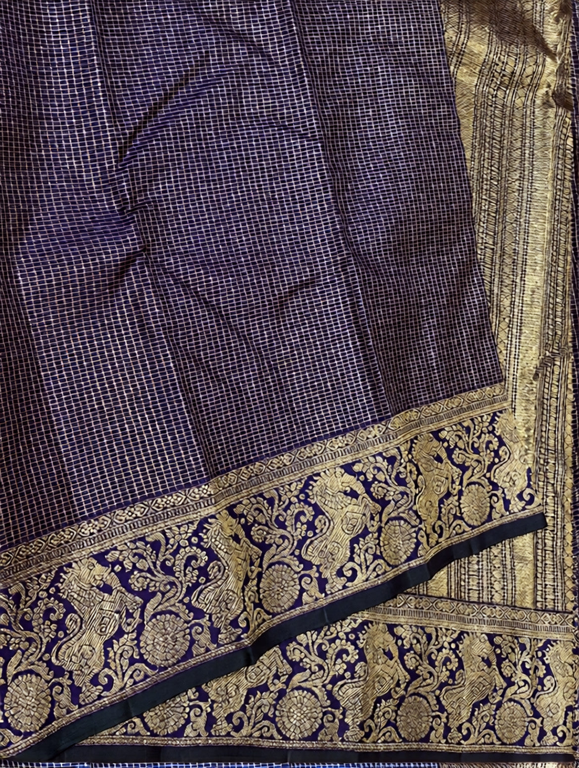 SM Pure Gold Zari Woven Banarasi Soft Silk Saree with Solid Jacquard Weave