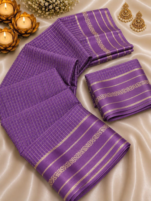 New Arrival Viscose Georgette Checkered Saree with Glossy Satin Border