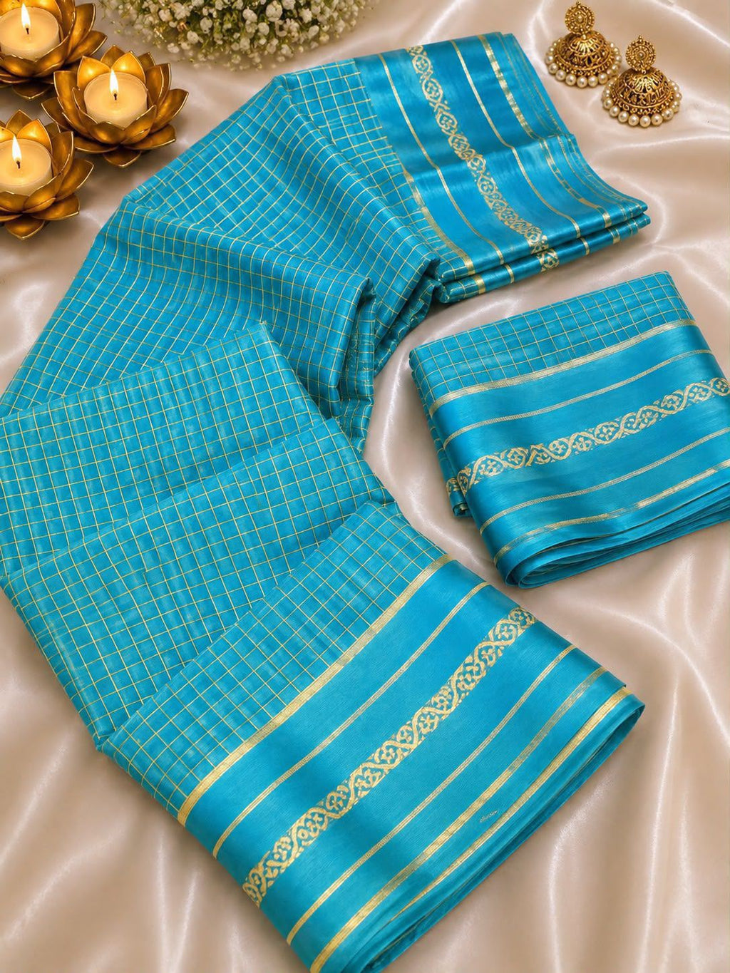 New Arrival Viscose Georgette Checkered Saree with Glossy Satin Border