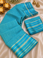 New Arrival Viscose Georgette Checkered Saree with Glossy Satin Border