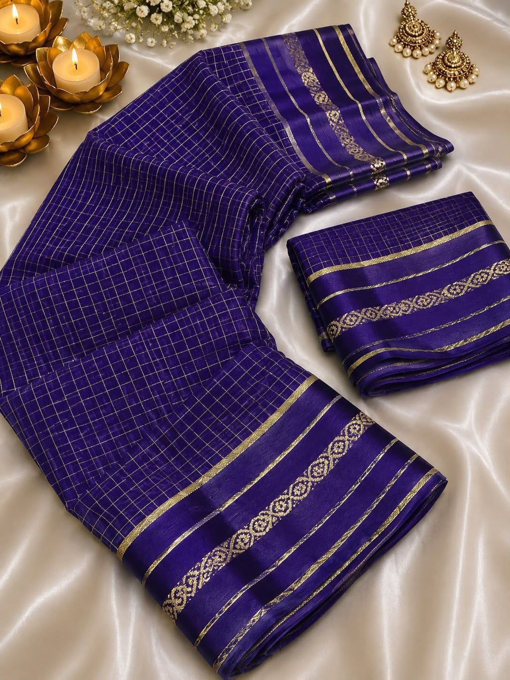 New Arrival Viscose Georgette Checkered Saree with Glossy Satin Border