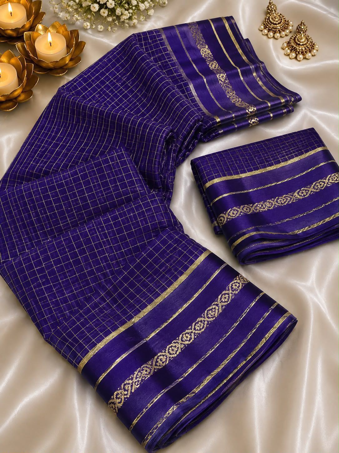 New Arrival Viscose Georgette Checkered Saree with Glossy Satin Border