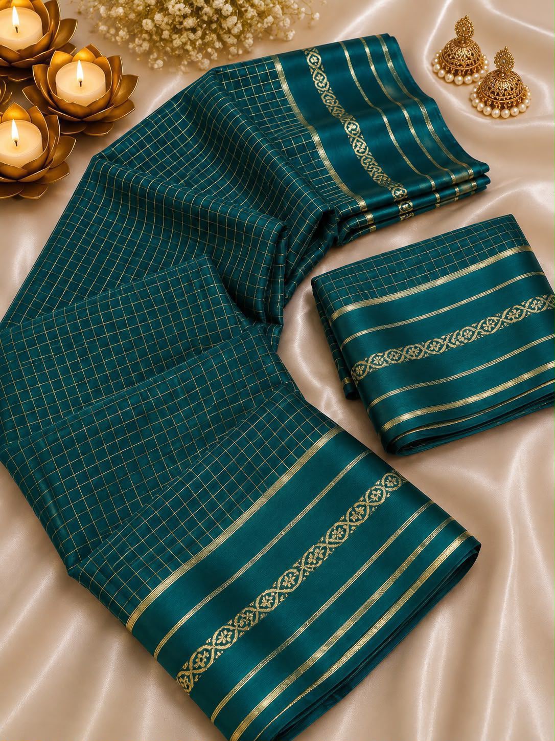 New Arrival Viscose Georgette Checkered Saree with Glossy Satin Border