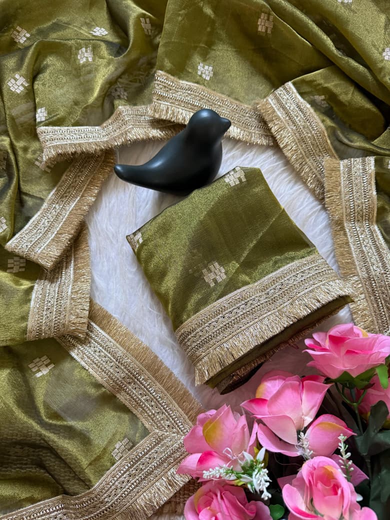SM Premium Tussar Silk Saree with Woven Jacquard Buti & Sabyasachi-Inspired Designer Lace Border