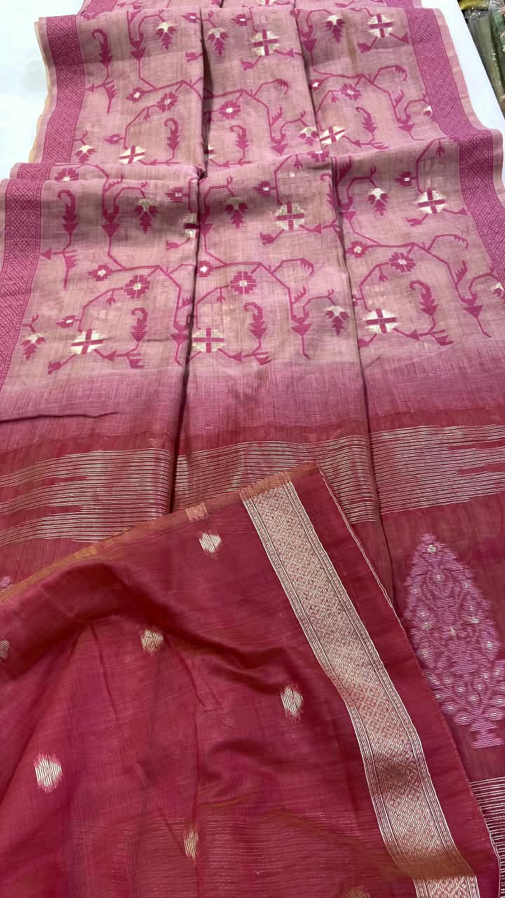 SM Elegant Jamdani Woven Jaal Soft Silk Blend Saree with Artistic Pallu