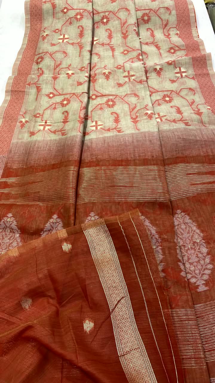 SM Elegant Jamdani Woven Jaal Soft Silk Blend Saree with Artistic Pallu