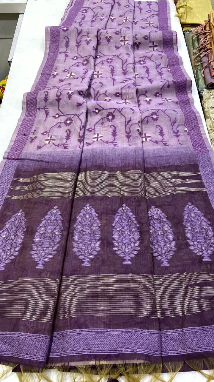 SM Elegant Jamdani Woven Jaal Soft Silk Blend Saree with Artistic Pallu