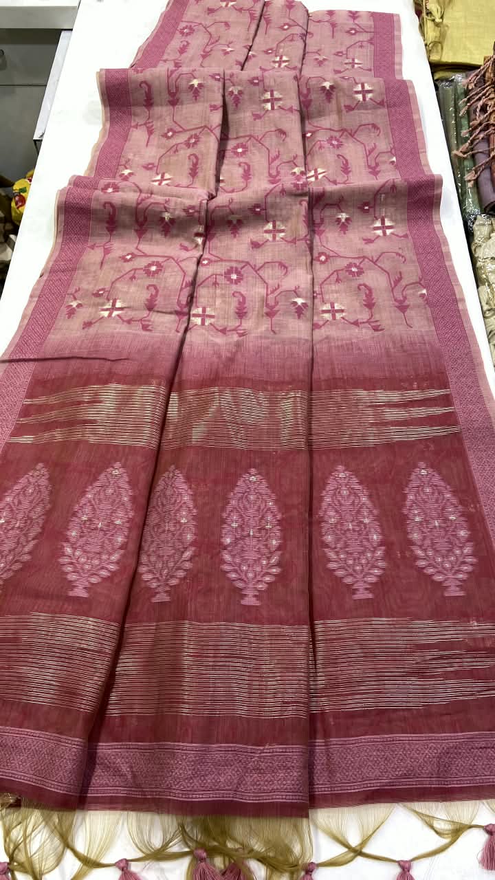 SM Elegant Jamdani Woven Jaal Soft Silk Blend Saree with Artistic Pallu