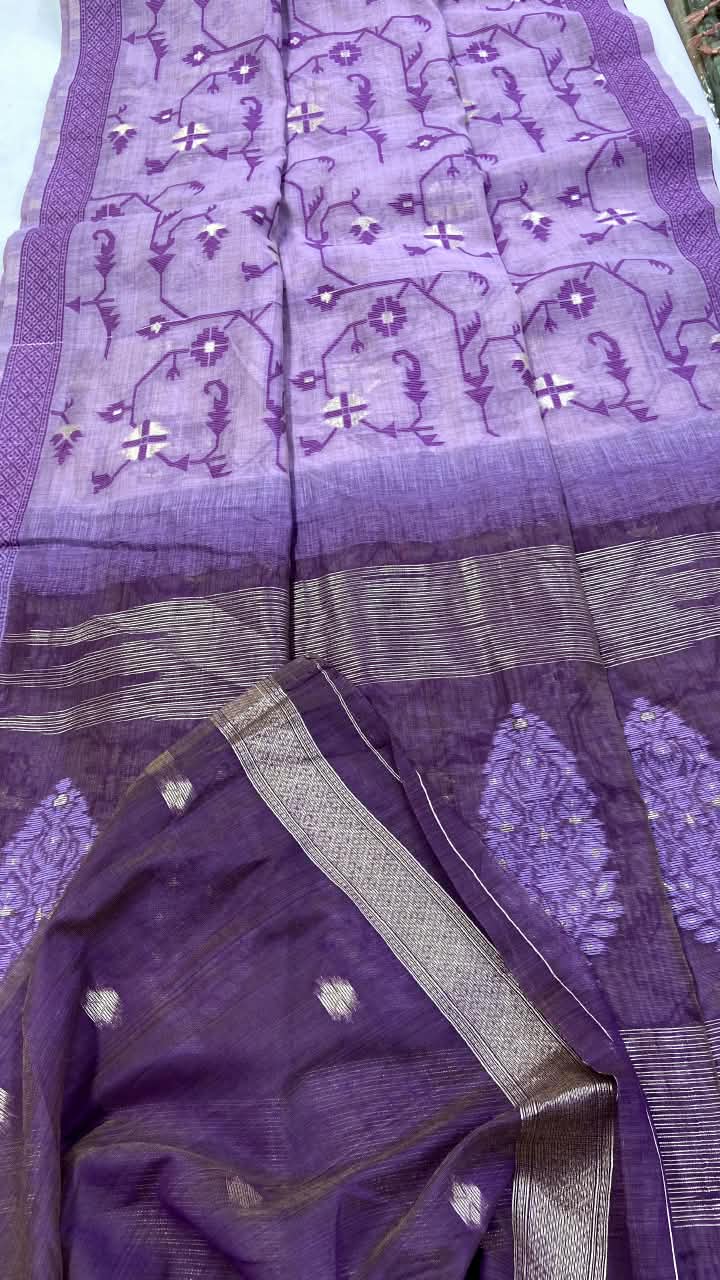 SM Elegant Jamdani Woven Jaal Soft Silk Blend Saree with Artistic Pallu