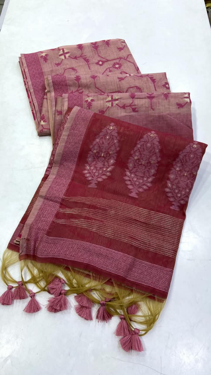 SM Elegant Jamdani Woven Jaal Soft Silk Blend Saree with Artistic Pallu