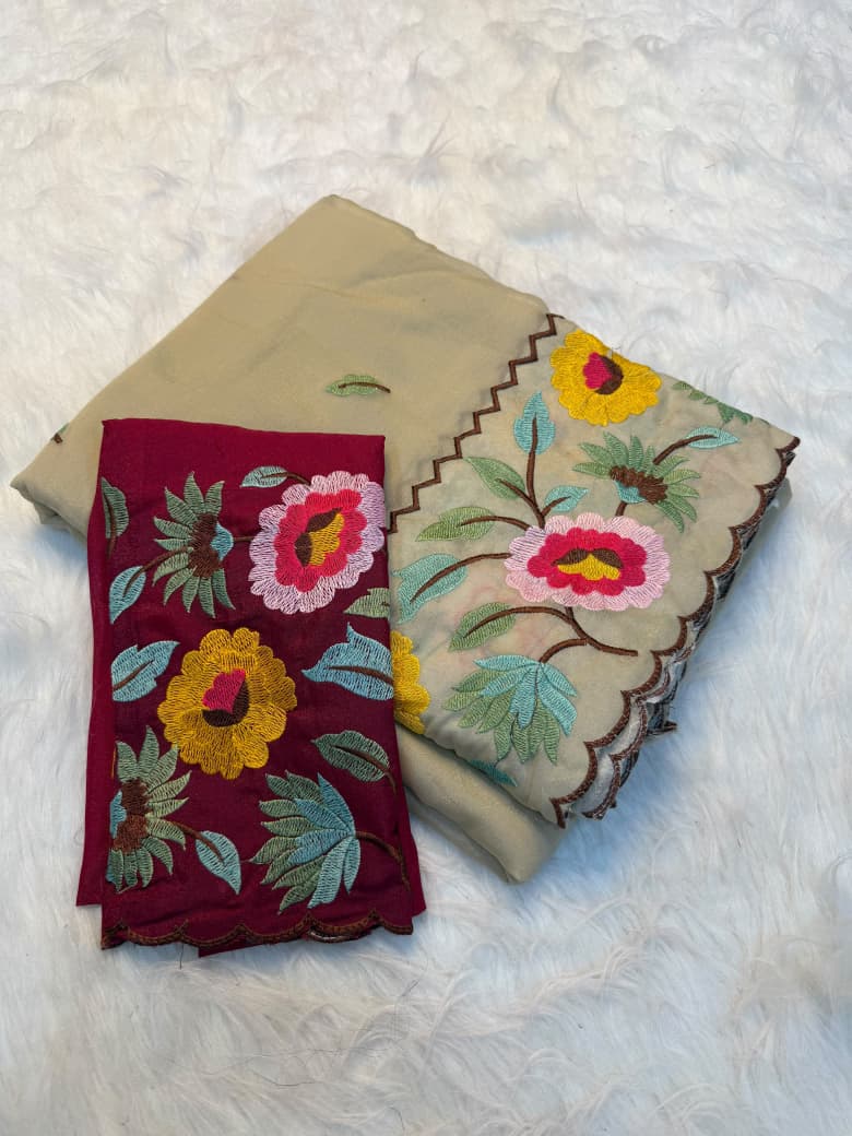 SM Soft Star Georgette Silk Saree with Multi-Color Thread Embroidery
