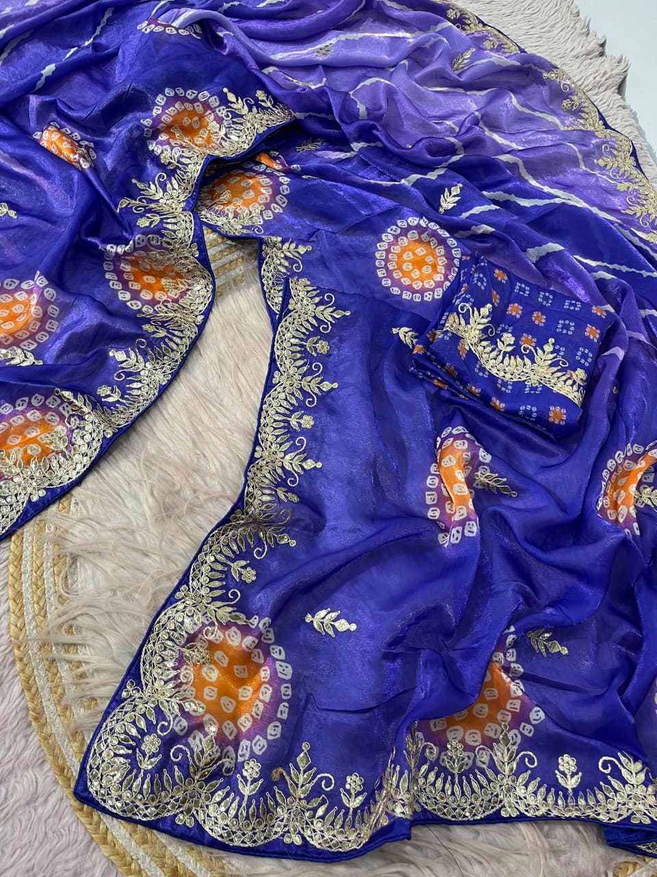 SM Soft Shine Space Silk Bandhej & Leheriya Print Saree