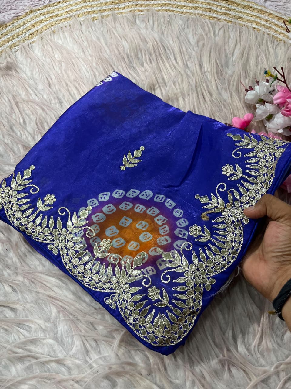 SM Soft Shine Space Silk Bandhej & Leheriya Print Saree