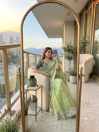 SM Pranjal Designer Soft Fandy Satin Saree with 3mm Sequins Embroidery Jaal