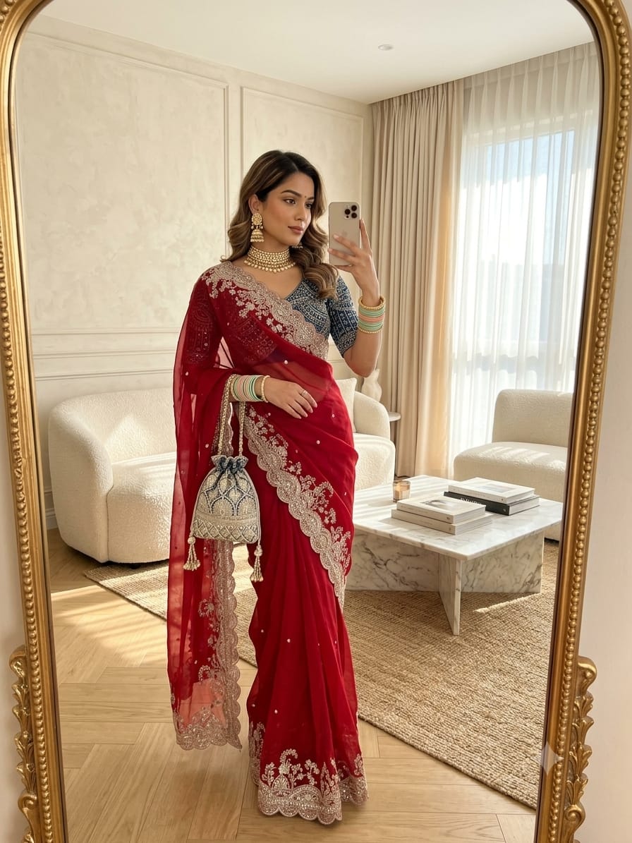 SM Pranjal Designer Soft Fandy Satin Saree with 3mm Sequins Embroidery Jaal