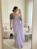 SM Pranjal Designer Soft Fandy Satin Saree with 3mm Sequins Embroidery Jaal