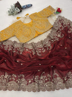 SM Pranjal Designer Soft Fandy Satin Saree with 3mm Sequins Embroidery Jaal