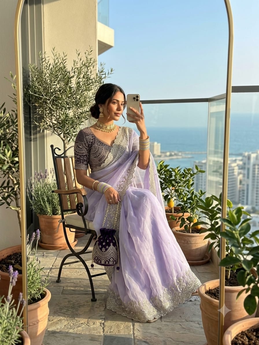 SM Pranjal Designer Soft Fandy Satin Saree with 3mm Sequins Embroidery Jaal