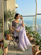 SM Pranjal Designer Soft Fandy Satin Saree with 3mm Sequins Embroidery Jaal