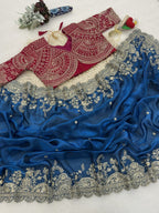 SM Pranjal Designer Soft Fandy Satin Saree with 3mm Sequins Embroidery Jaal