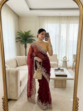 SM Pranjal Designer Soft Fandy Satin Saree with 3mm Sequins Embroidery Jaal