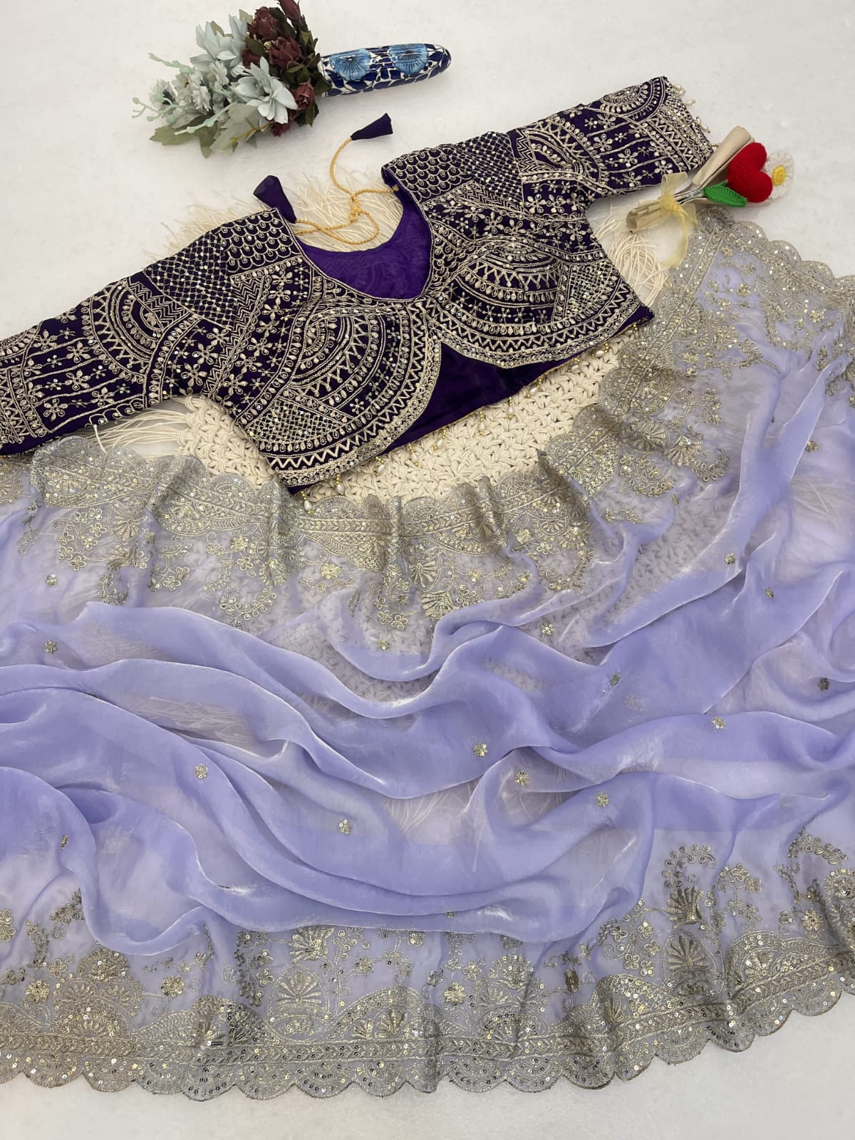 SM Pranjal Designer Soft Fandy Satin Saree with 3mm Sequins Embroidery Jaal