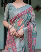 SM Women Cotton Linen Saree