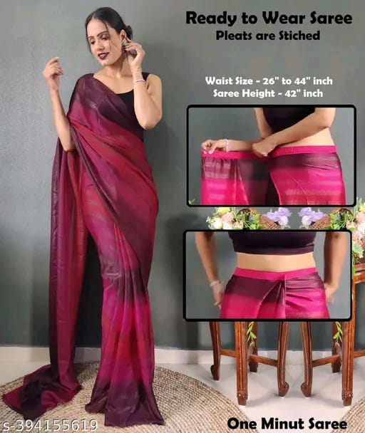 SM Women Chiffon Ready to Wear Saree with Black Blouse