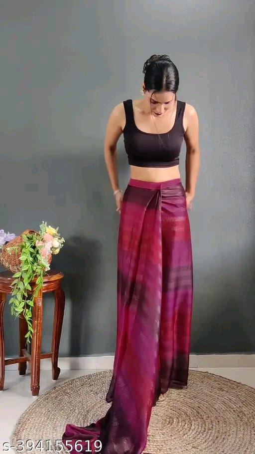 SM Women Chiffon Ready to Wear Saree with Black Blouse
