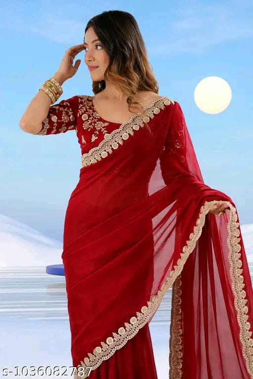 SM Women Georgette Solid Saree