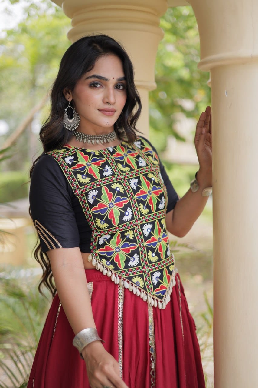 SM Rayon Mirror Work Lehenga with Embroidered Blouse
