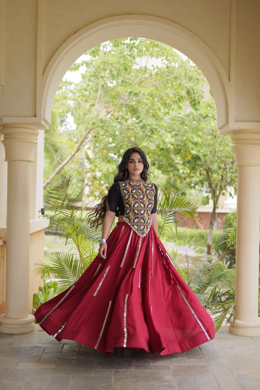 SM Rayon Mirror Work Lehenga with Embroidered Blouse