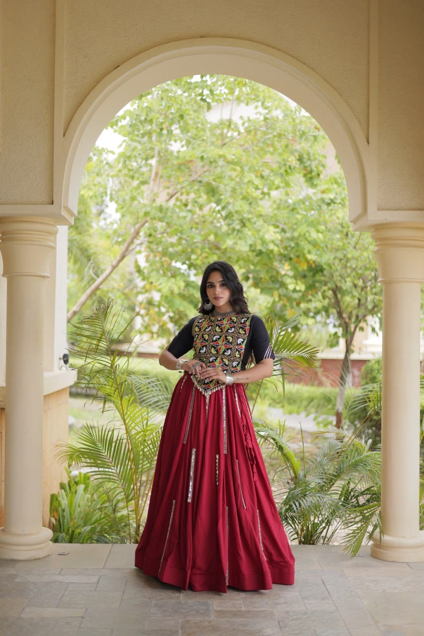 SM Rayon Mirror Work Lehenga with Embroidered Blouse