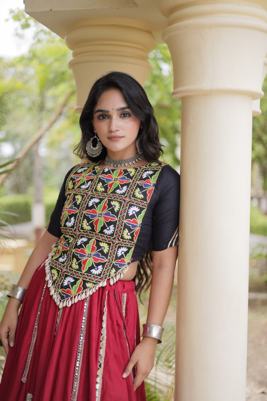 SM Rayon Mirror Work Lehenga with Embroidered Blouse