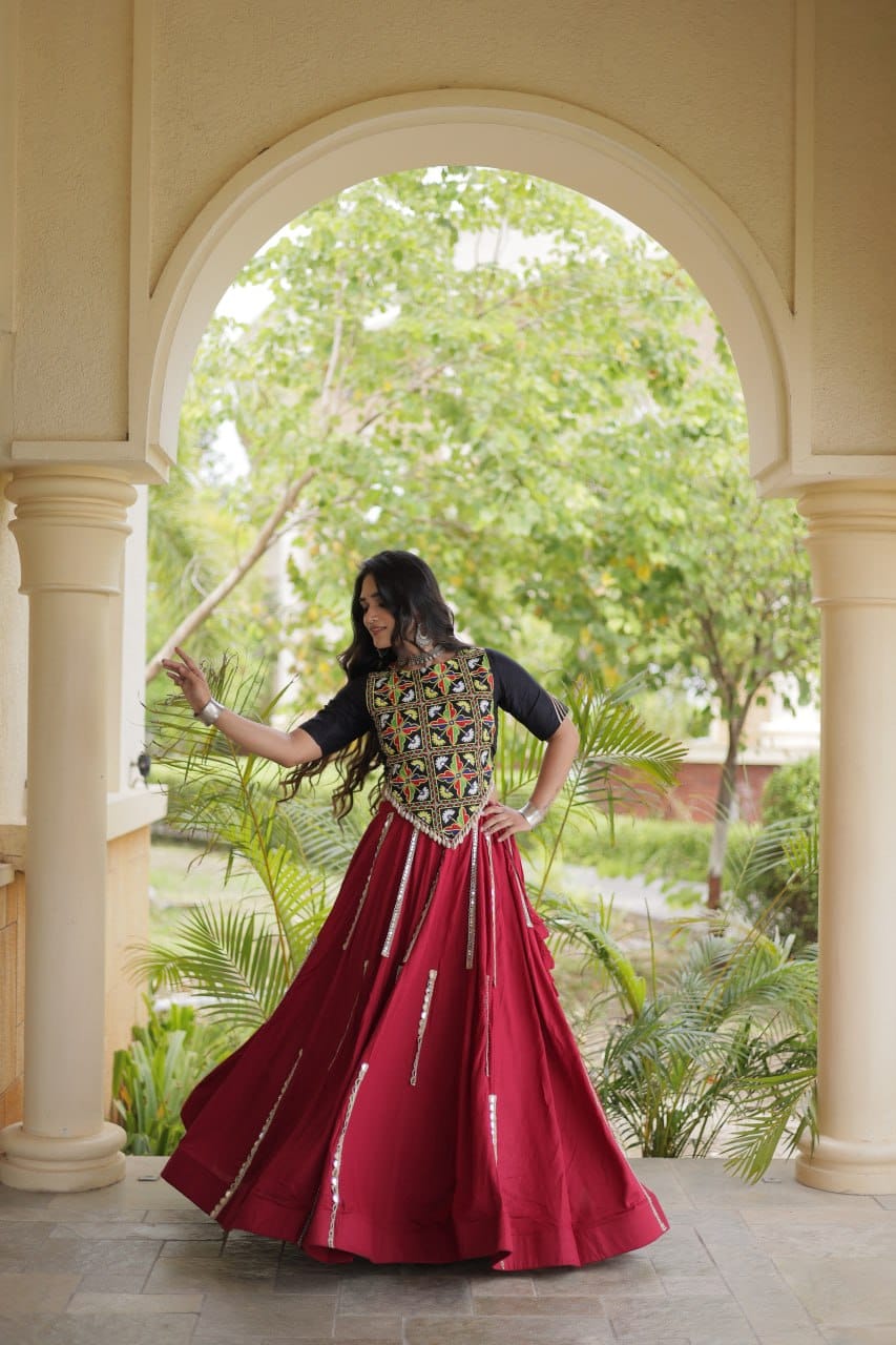 SM Rayon Mirror Work Lehenga with Embroidered Blouse