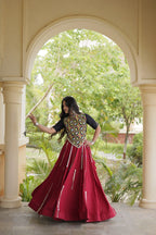 SM Rayon Mirror Work Lehenga with Embroidered Blouse