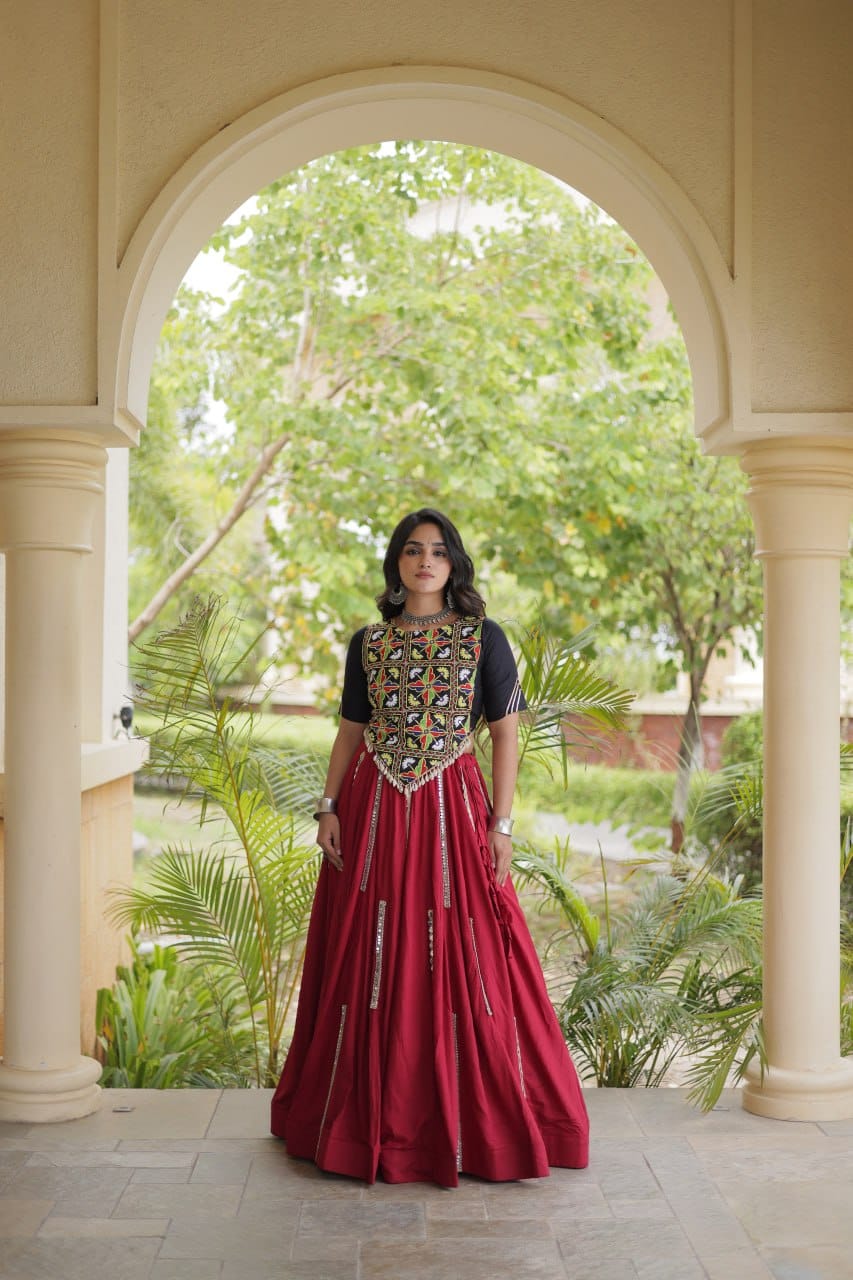 SM Rayon Mirror Work Lehenga with Embroidered Blouse