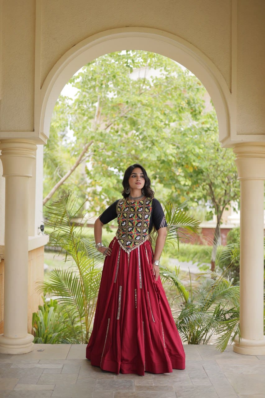 SM Rayon Mirror Work Lehenga with Embroidered Blouse