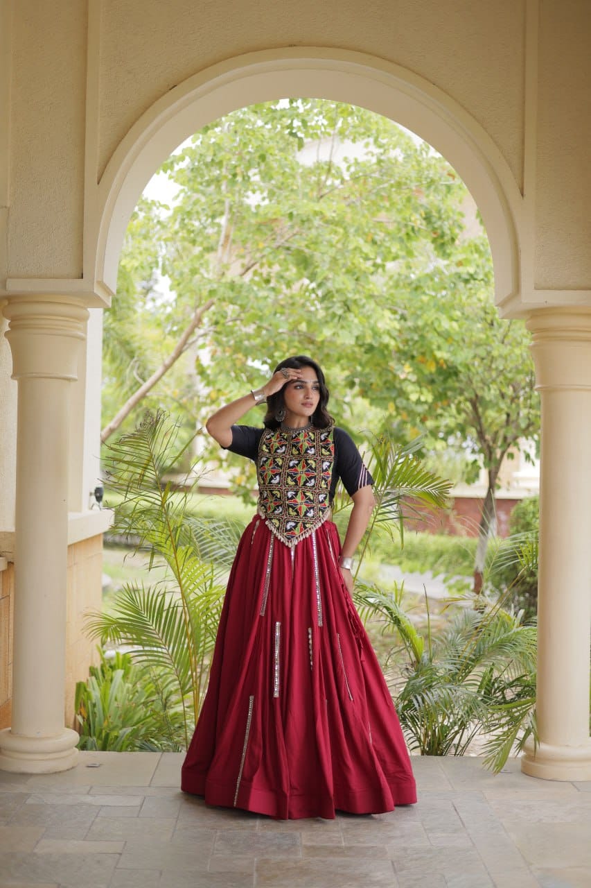 SM Rayon Mirror Work Lehenga with Embroidered Blouse