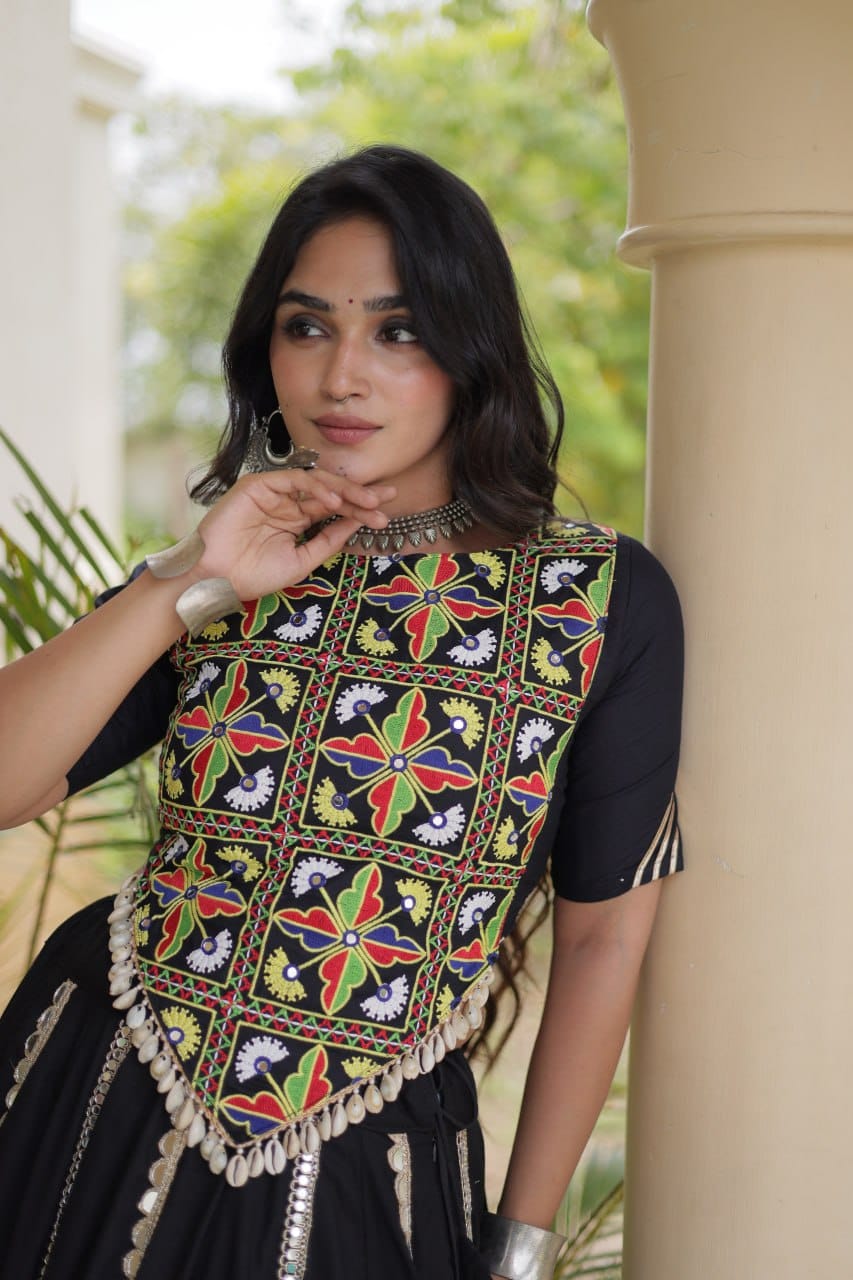 SM Rayon Mirror Work Lehenga with Embroidered Blouse