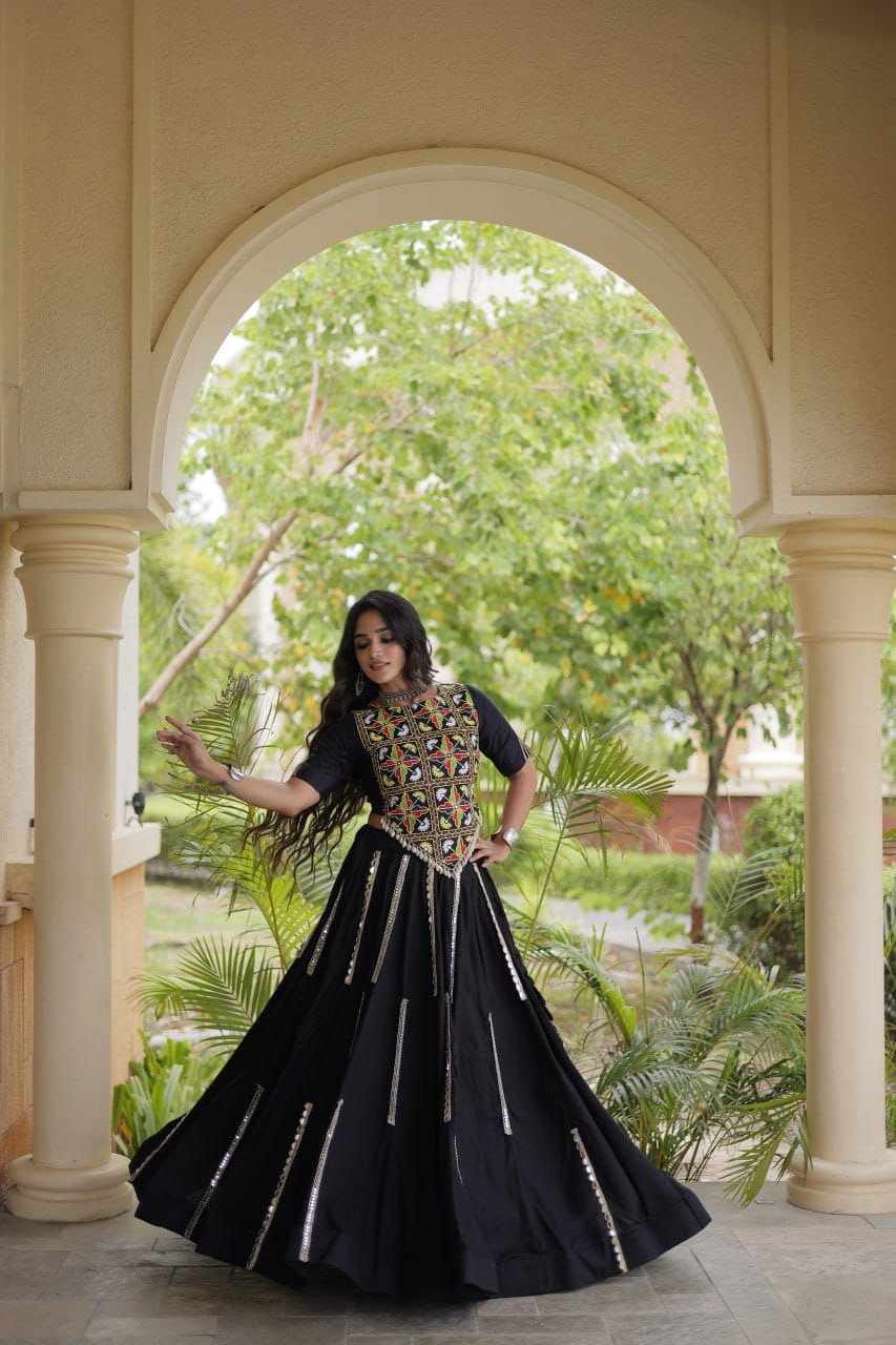 SM Rayon Mirror Work Lehenga with Embroidered Blouse