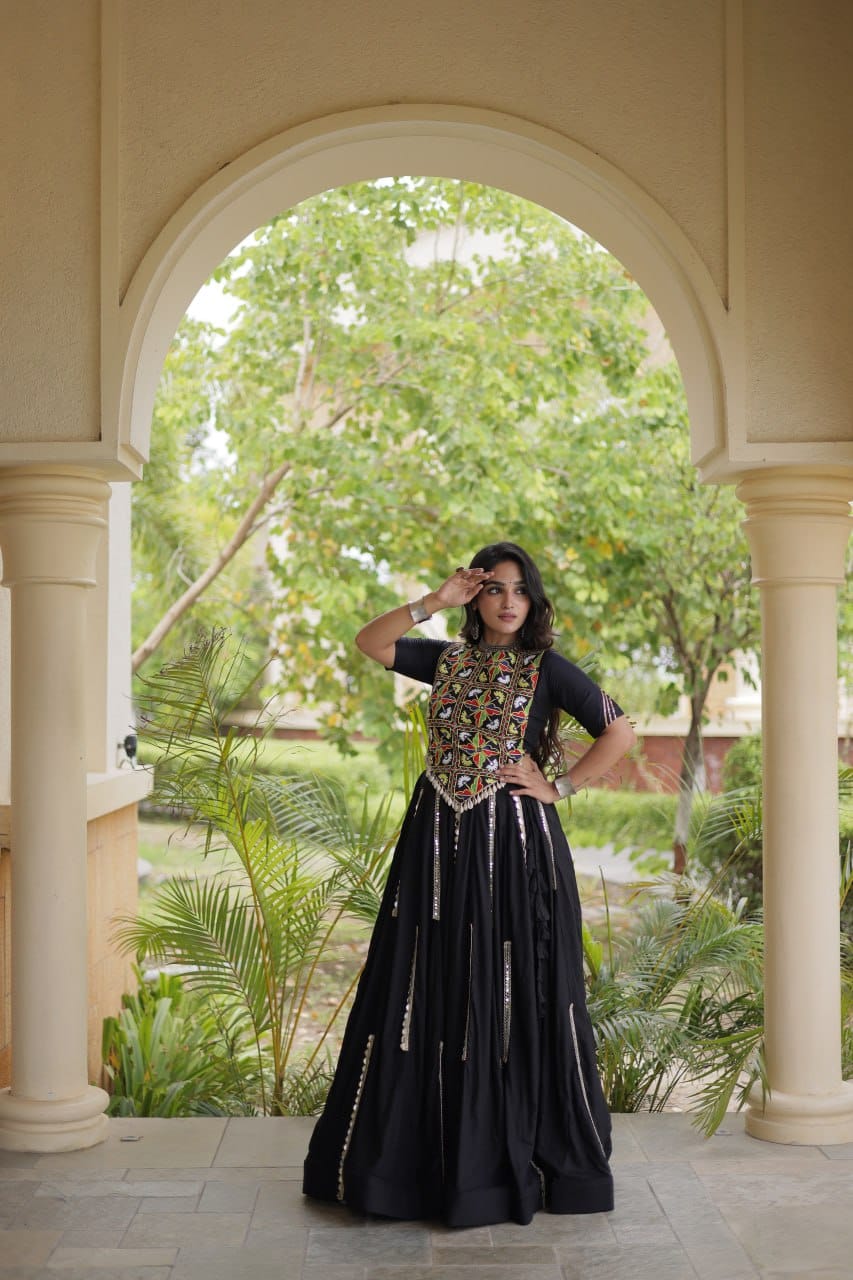 SM Rayon Mirror Work Lehenga with Embroidered Blouse