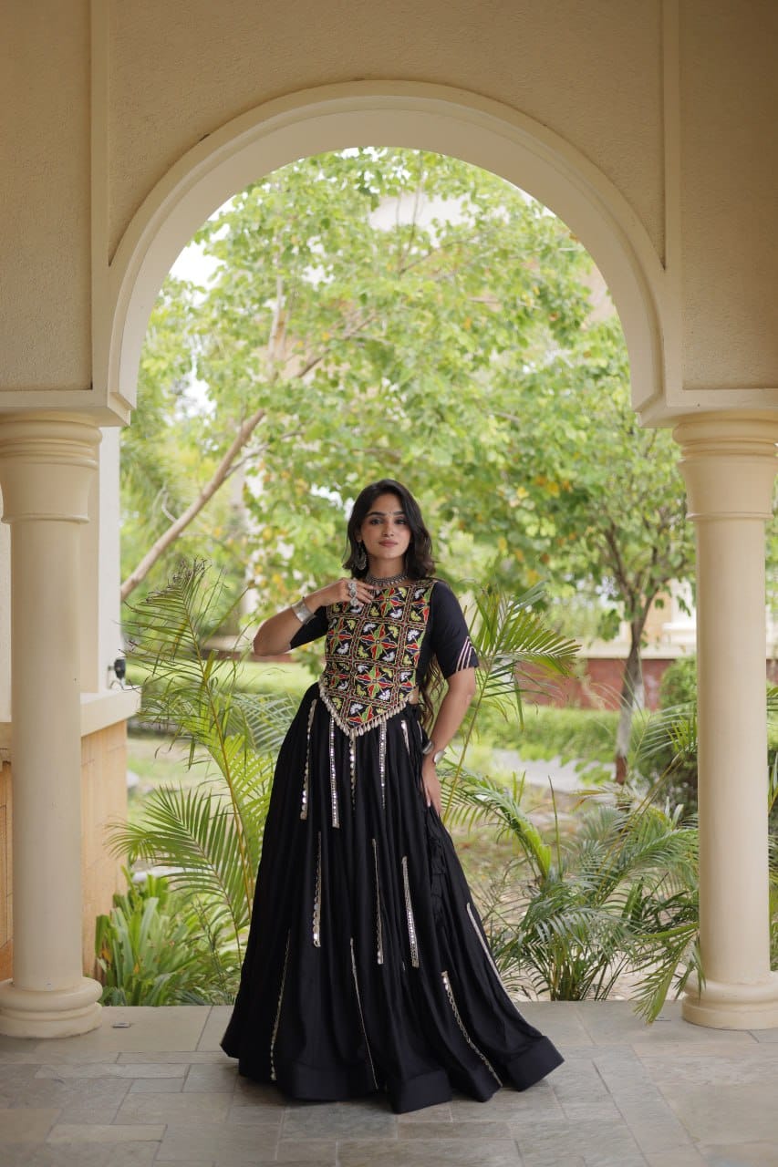 SM Rayon Mirror Work Lehenga with Embroidered Blouse