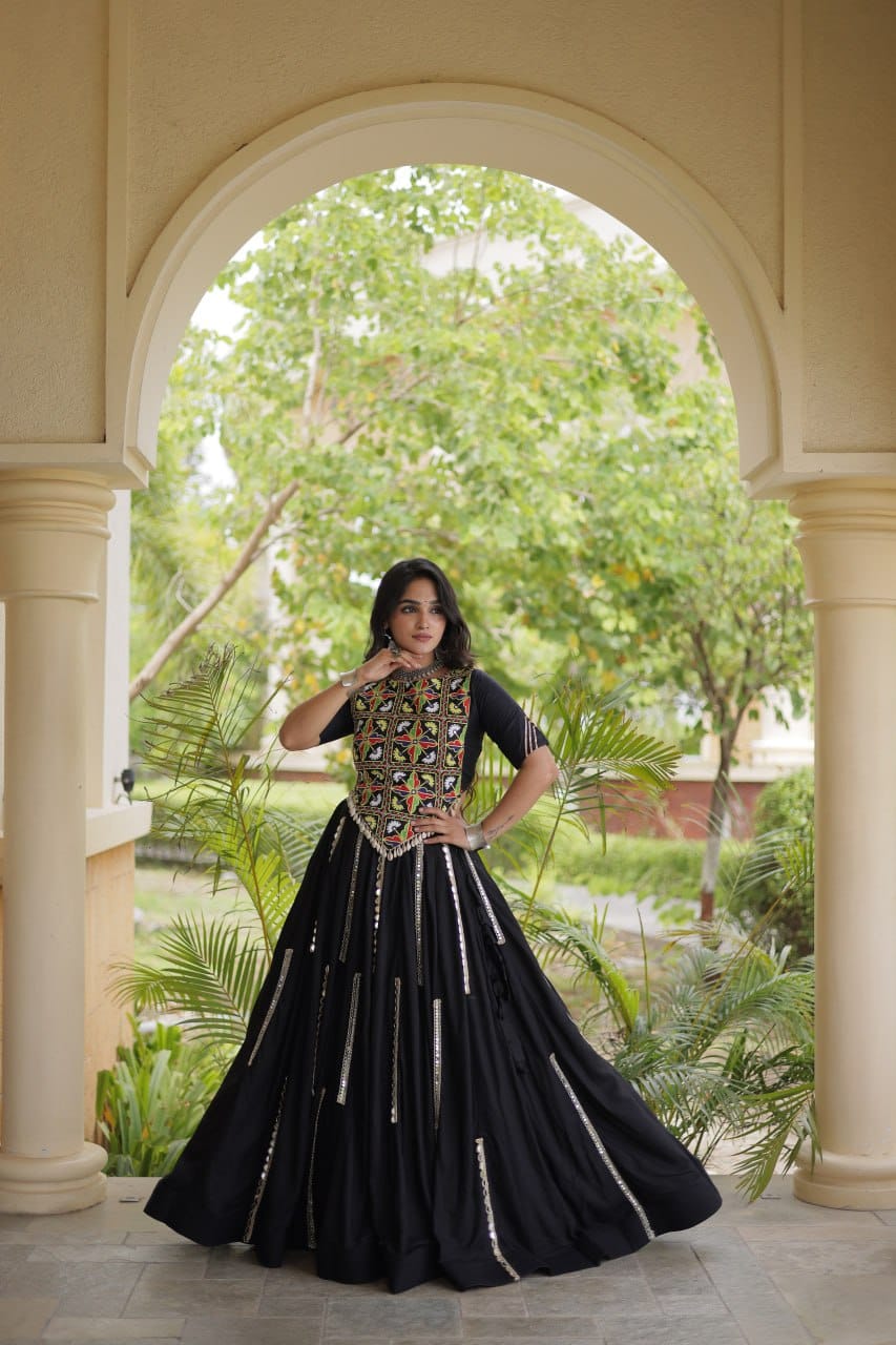 SM Rayon Mirror Work Lehenga with Embroidered Blouse