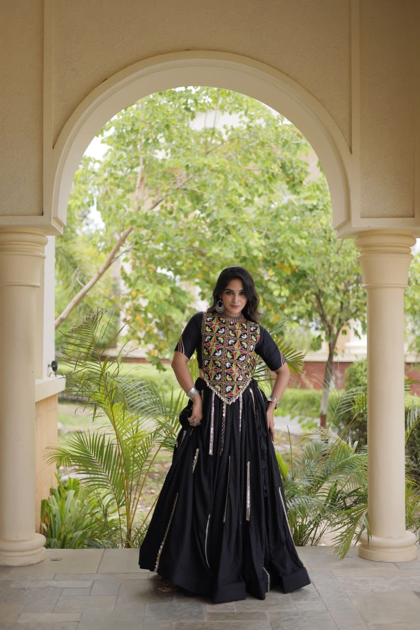 SM Rayon Mirror Work Lehenga with Embroidered Blouse